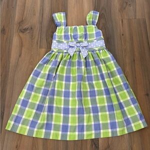 Bonnie Jean Green and Blue Plaid Dress with Polka Dot Bow